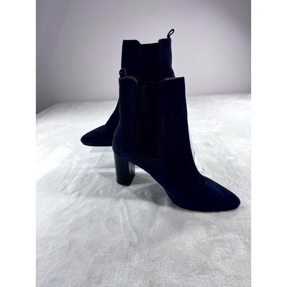 Antonio De Faria Debora Ankle Boots Women's 9 Navy Suede Block Heel Chelsea